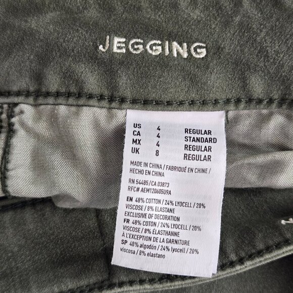 AE 4 Jegging Green Mid Rise Skinny Sateen 360 Super Stretch Jeans American Eagle - Picture 11 of 12